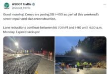 Road Work Alert: Lane Reductions on SB I-405 Through Monday Morning