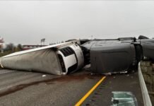 Semi-Truck Rollover Blocks Northbound I-5 Near Milepost 49 Friday Morning Semi rollover near Milepost 49.