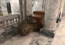 Toll could be nearly $1M from vandalism in Washington state Capitol A bust of George Washington lies tipped over on the third floor of the Washington state Capitol building in Olympia