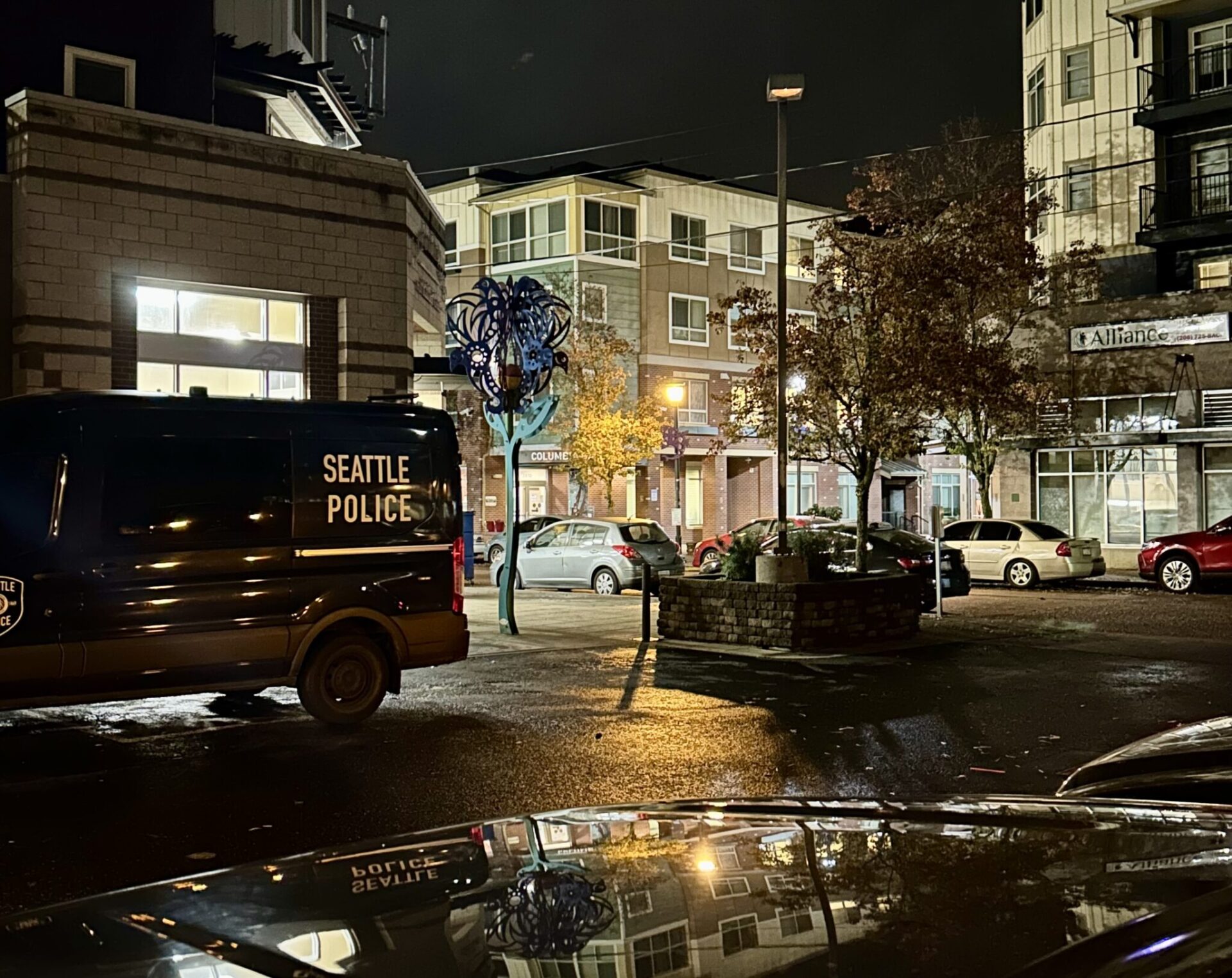 Seattle police officers and detectives investigating a homicide in South Seattle.