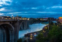 A view of Spokane Falls and downtown Spokane