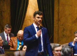 WA legislator proposes solution to address vacancies by nonpartisan officeholders Rep. Skyler Rude giving a speech on the House floor