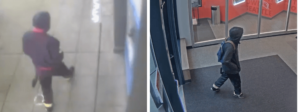 Police collect video surveillance footage of a two-time bank robber in Seattle.