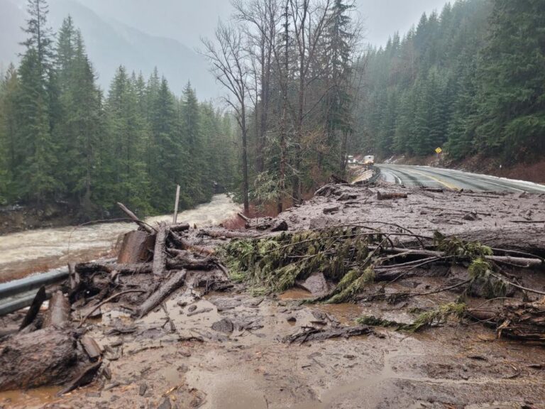 Slide damage along U.S. Highway 2, near milepost 72, following December flooding and storms