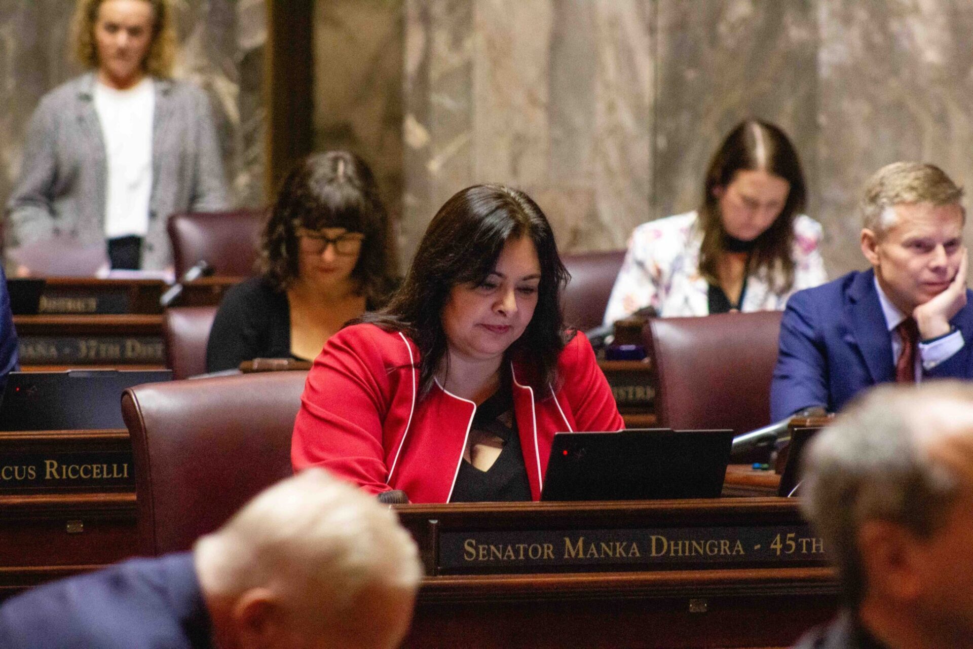 Sen. Manka Dhingra, D-Redmond, on the Senate floor on the first day of the 2026 legislative session
