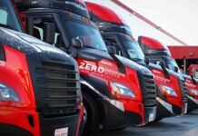 $126M incentive program for zero-emission trucks nears launch in WA Freightliner eCascadia electric trucks used in a Coca-Cola Bottling fleet are pictured in 2023