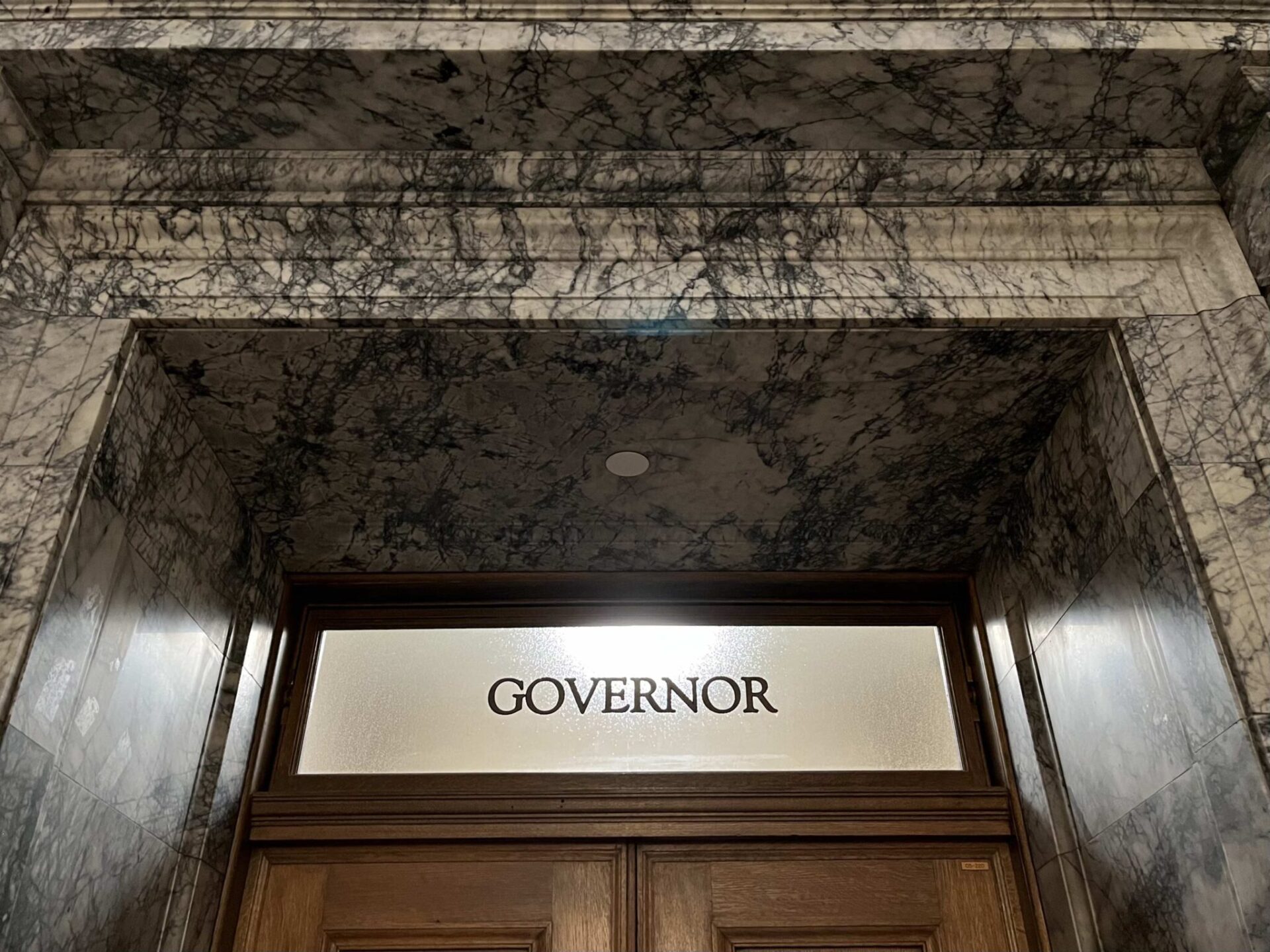 The entrance to the Washington state governor’s office in Olympia