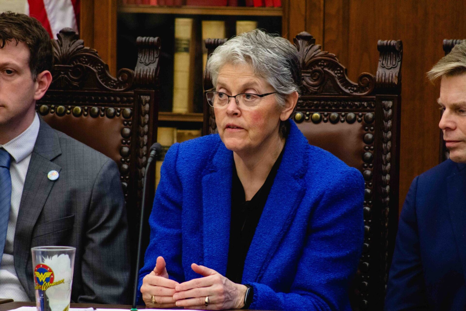 House Speaker Laurie Jinkins, D-Tacoma, in a media availability on April 27, 2025.