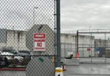 A “no trespassing” sign outside of Northwest ICE Processing Center, also known as Northwest Detention Center.