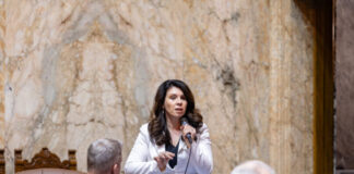 Six-term GOP lawmaker won’t seek reelection to WA House Rep. Michelle Valdez (formerly Caldier), R-Gig Harbor, speaks on the House floor during the 2025 legislative session.