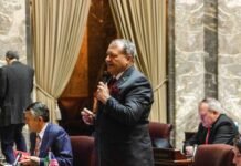 Sen. Leonard Christian, R-Spokane Valley, speaking on the Senate floor on April 27, 2025