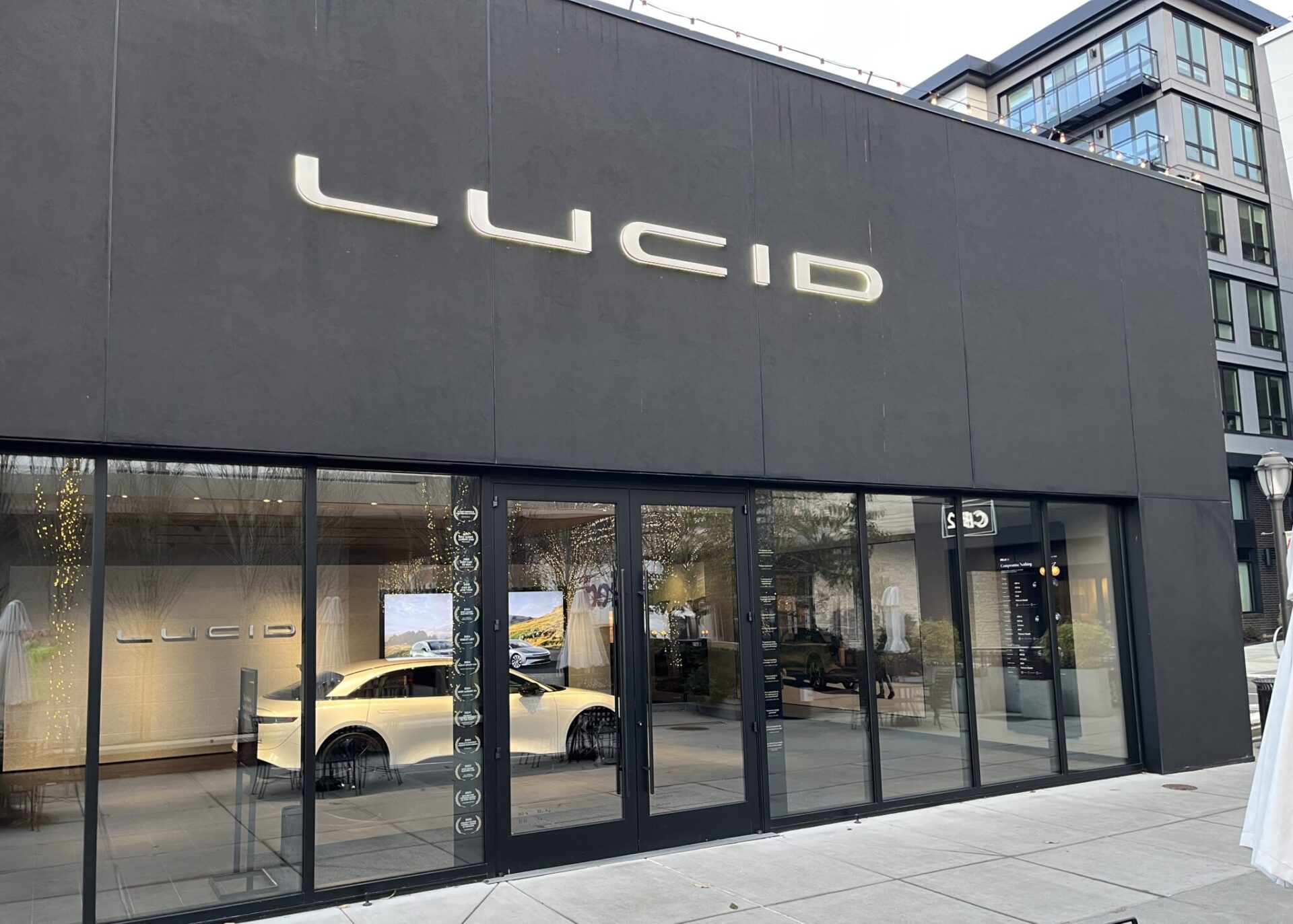 A Lucid showroom in Seattle’s University Village, where potential car buyers can check out the manufacturers’ vehicles, but not test-drive or buy them