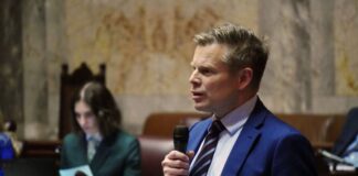 Senate Majority Leader Jamie Pedersen, D-Seattle, seen here on the Senate floor on Feb. 16, 2026, is prime sponsor of legislation creating an income tax that would be imposed on millionaires. The bill cleared the state Legislature on Tuesday and will soon reach Democratic Gov. Bob Ferguson for his expected signing.