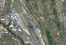 Taxiway B Safety Improvements Planned at Boeing Field Aerial photomap of King County International Airport-Boeing Field with Taxiway B Project Study Area outlined in blue