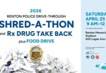 Renton Police Announce Shred-A-Thon & Rx Drug Take Back Event for Safe Disposal Shred-A-Thon & Rx Drug Take Back Event