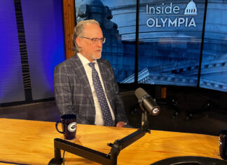 Energy consultant Arne Olson of Energy and Environmental Economics on the set of Inside Olympia with Austin Jenkins