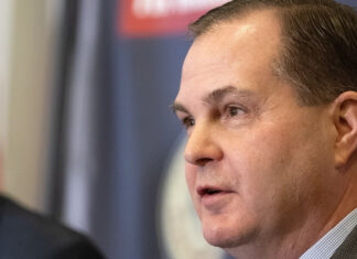 Washington state Senate minority leader, John Braun, speaks at a press conference during the 2025 legislative session.