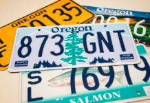 Oregon license plates are pictured. Transportation officials in the state are reviewing a decision to refuse undercover license plates to federal agencies that has provoked a legal challenge from the Trump administration