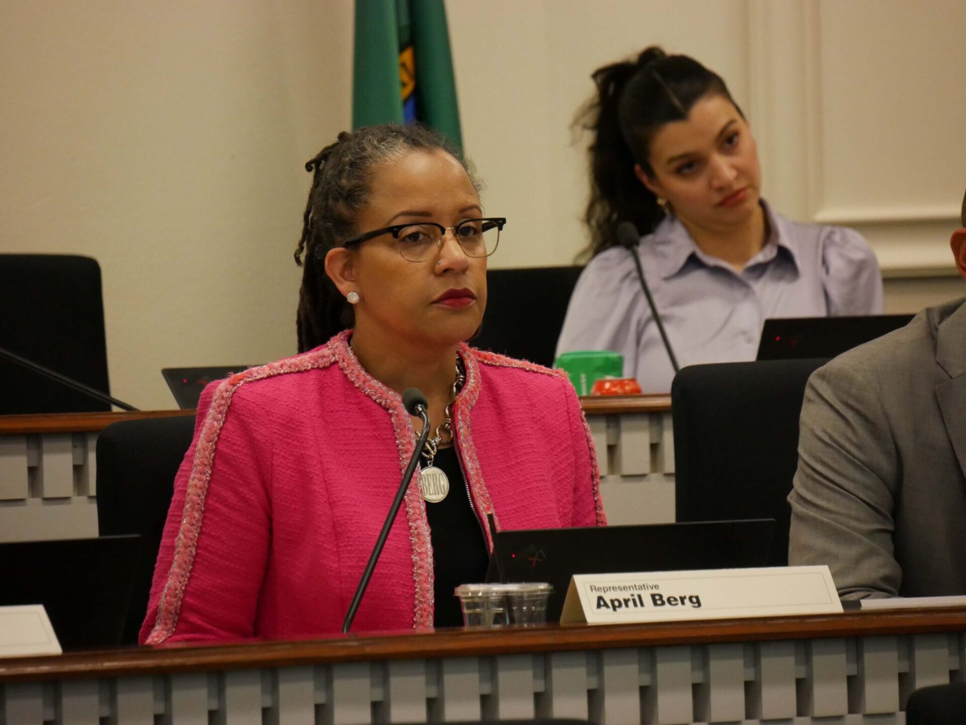 House Finance Chair April Berg, D-Mill Creek, during a Jan. 22, 2026 committee hearing on House Bill 2100 to levy a payroll tax on larger companies with highly paid employees.