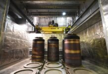 Stainless steel containers for waste in the low-activity waste facility at the Hanford site.