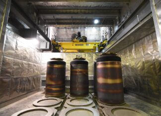 Stainless steel containers for waste in the low-activity waste facility at the Hanford site.
