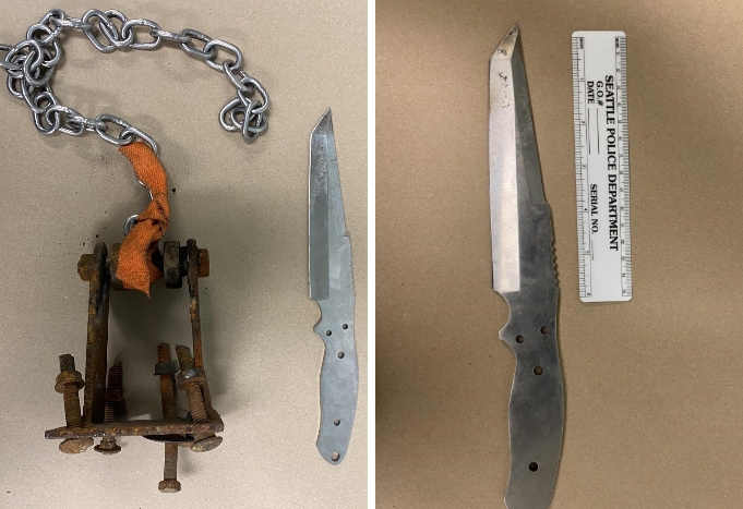 Seattle police officers recovered a knife and a type of improvised weapon during an assault investigation.