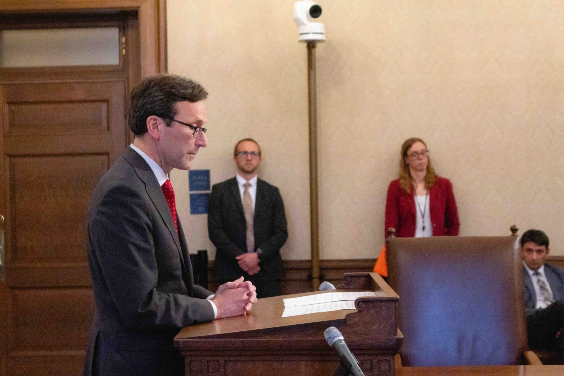Gov. Bob Ferguson in a media availability after signing budget legislation during his first year in office, on Tuesday, May 20, 2025.
