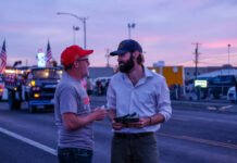 Trump looms large as 11 candidates vie to replace Dan Newhouse in central WA Republican Jerrod Sessler and Devin Pooré, a Cascade Party candidate, talk before the Spring Fest parade in Moses Lake, Wash., on May 23, 2026. Both men are running to represent Washington’s 4th Congressional District in the 2026 primary.