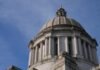More than 40 WA legislators make bipartisan plea for developmental disabilities program The dome at the Washington state Capitol. (Photo by Bill Lucia/Washington State Standard)