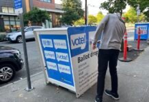 Voting in the Aug. 4 primary has started. Ballots can be put in a designated drop box up until 8 p.m. on Election Day. Mailed ballots must be postmarked on or before Election Day to be counted. (Photo by Laurel Demkovich / Washington State Standard)