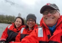 Former Washington Gov. Jay Inslee snaps a selfie with U.S. Sen. Maria Cantwell (left) and U.S. Rep. Marilyn Strickland on the Nisqually River. Strickland contributed the photo to a congressional time capsule to be opened in 2276.
