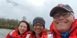 Former Washington Gov. Jay Inslee snaps a selfie with U.S. Sen. Maria Cantwell (left) and U.S. Rep. Marilyn Strickland on the Nisqually River. Strickland contributed the photo to a congressional time capsule to be opened in 2276.