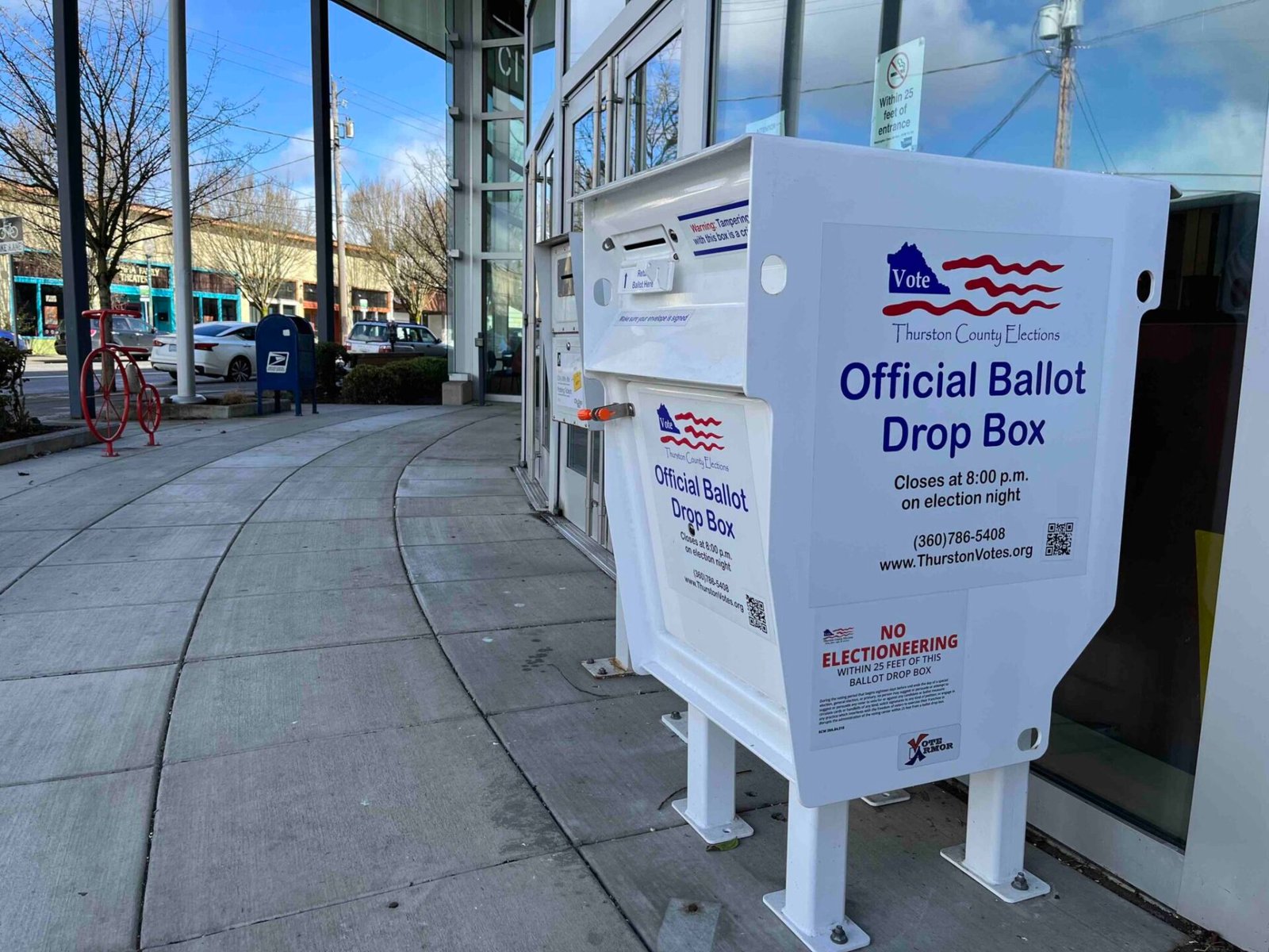 A ballot dropbox in Olympia on March 12, 2024. (Photo by Bill Lucia/Washington State Standard)