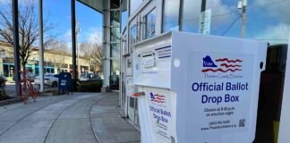 A ballot dropbox in Olympia on March 12, 2024. (Photo by Bill Lucia/Washington State Standard)