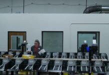 Ballot processing in Tumwater, Washington in 2025. (Photo by Jake Goldstein-Street/Washington State Standard)
