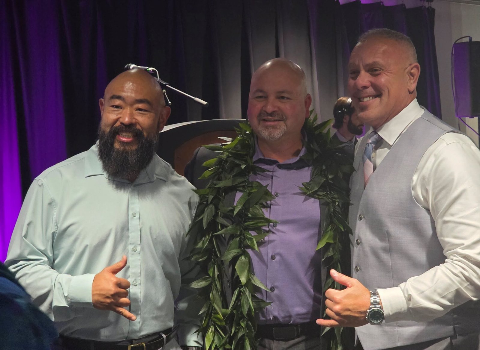 Hawaii connections L-RRetired New Castle Police Chief Steve Kajihiro, Chief Padilla & Retired Renton sergeant John Awai