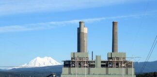 The steam plume from the TransAlta coal power plant outside Centralia, Wash. could formerly be seen from 30 miles away on cold, clear days. But it’s been absent since mid-December when the plant shut down for conversion to natural gas. (Photo by Tom Banse)