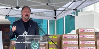 Brian Heywood, leader of Let's Go Washington, speaks at a press conference in Tumwater, Wash. on July 2, 2026 before the group turned in signatures for Initiative 645. (Photo by Jerry Cornfield/Washington State Standard)